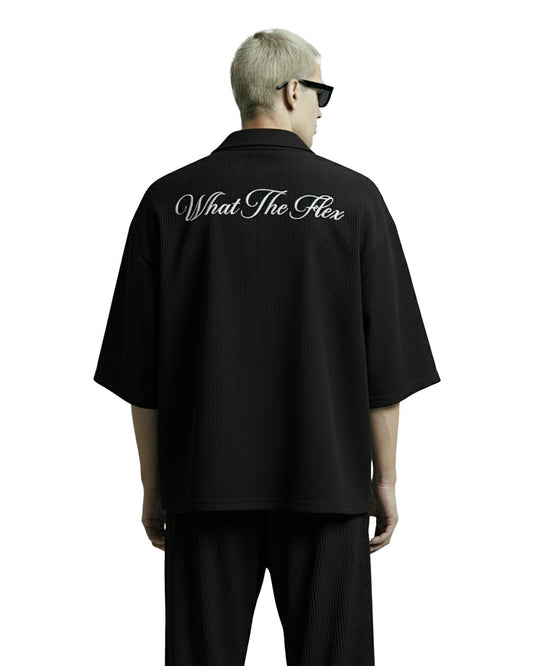 WildFlex Premium Black Textured Ribbed Cotton Shirt