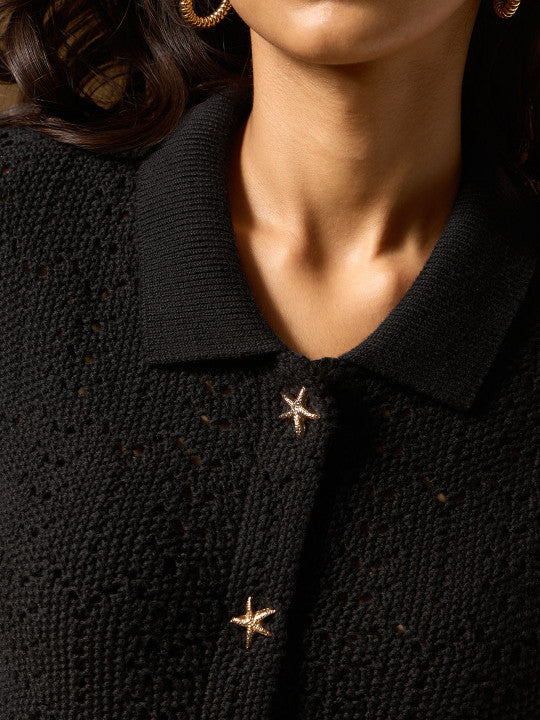 Women Regular Fit Textured Black Shirts