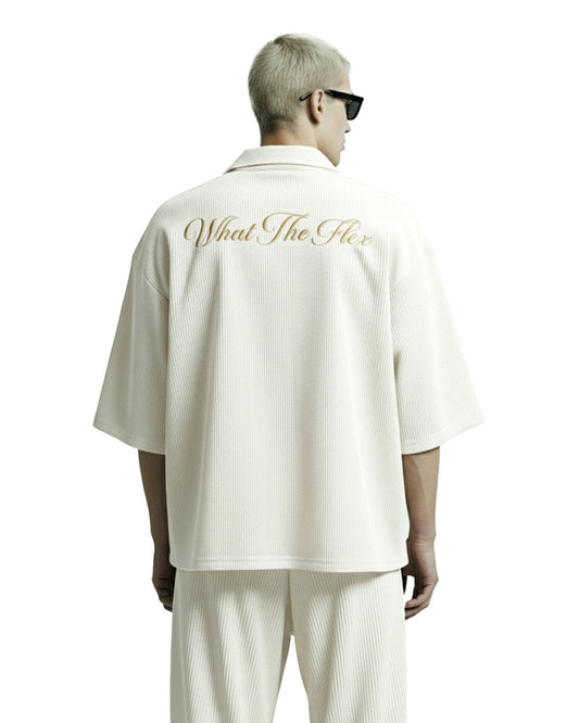 WildFlex Premium Cream Textured Ribbed Cotton Shirt