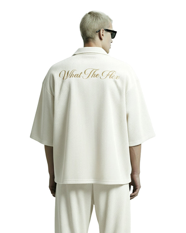 WildFlex Premium Cream Textured Ribbed Cotton Shirt
