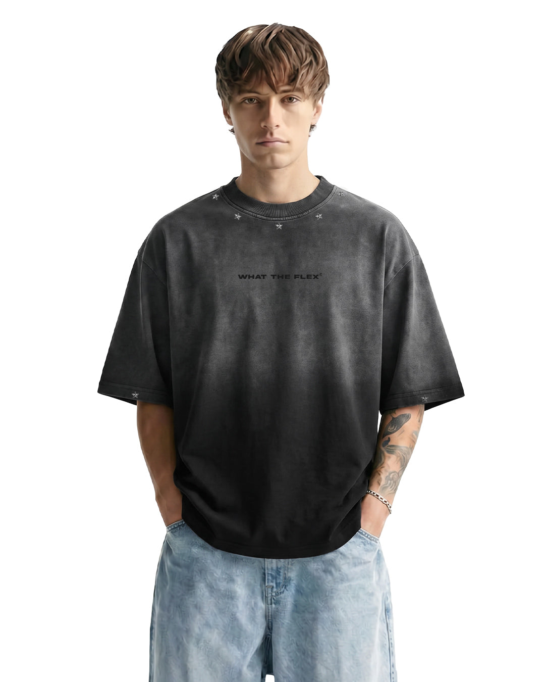 WildFlex Stars Aligned Oversized Boxy-Fit Crew Neck T-Shirt