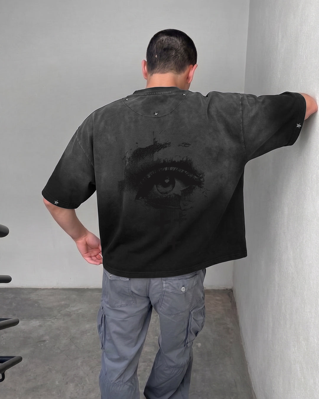 WildFlex Stars Aligned Oversized Boxy-Fit Crew Neck T-Shirt