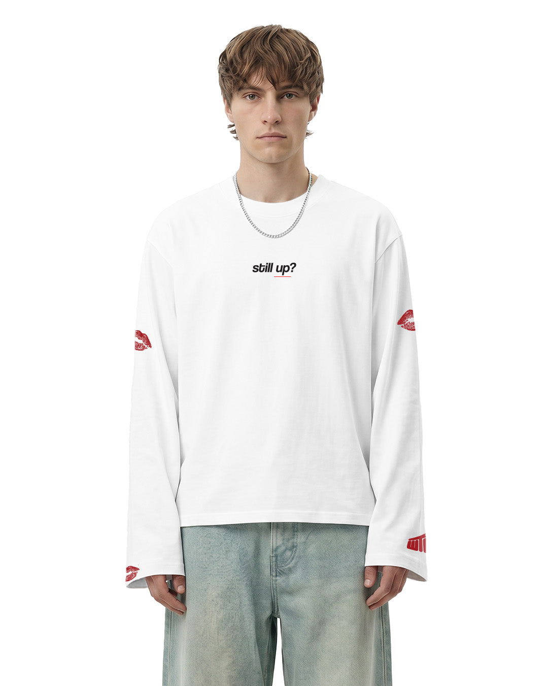 WildFlex Premium Still Up Full Sleeves Boxy-Fit White T-Shirt for Men