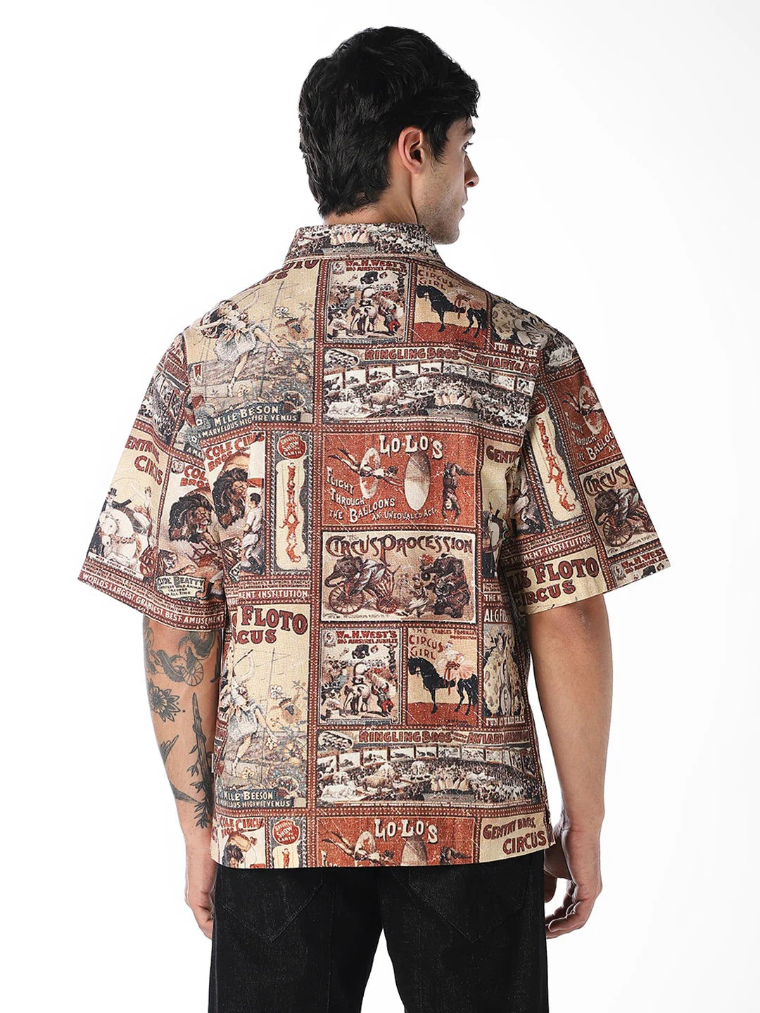 Floxis Men’s Vintage Circus Graphic Print Half Sleeve Casual Shirt