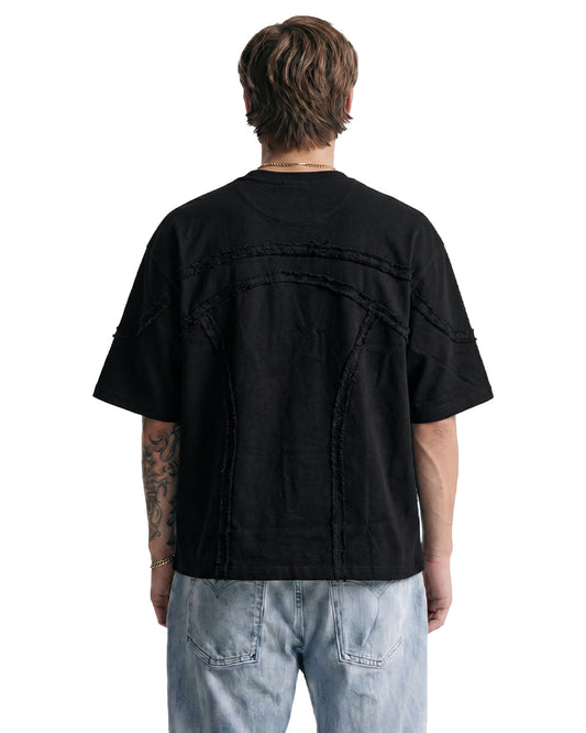 WildFlex Premium Offset Black Denim Oversized Cotton T-Shirt for Men